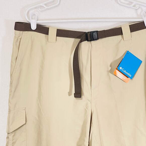 Columbia Cargo Shorts Men's 40 Omni Shade 50 UPF Moisture Wicking Khaki Belted - Picture 3 of 12